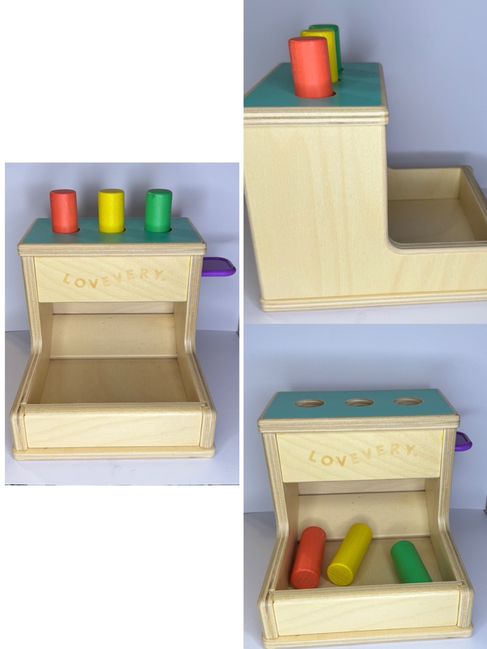 Lovevery Wooden Pounding Bench Toy - Orange, Yellow, Green